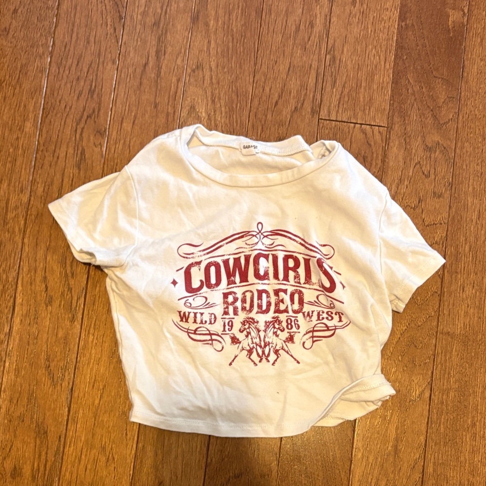 Garage White and Pink Graphic Crop Top